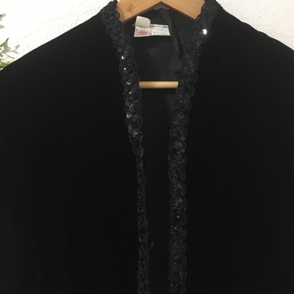 Vintage Black Velour Jacket With Sequined Trim - Picture 3 of 11